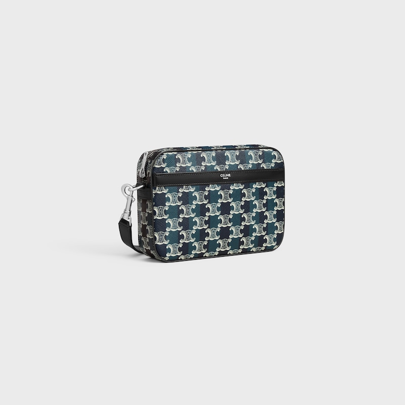 petit sac messager en toile triomphe rayÉe et cuir de veau