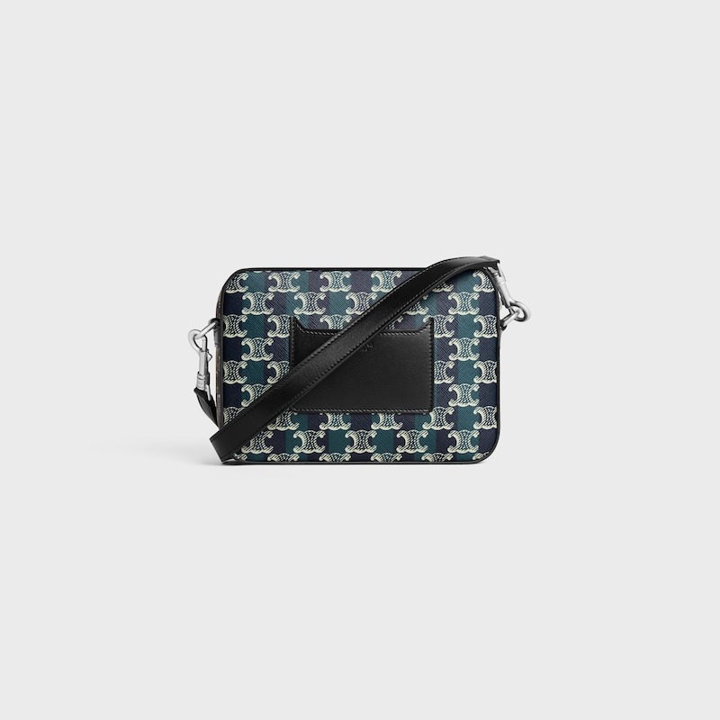 petit sac messager en toile triomphe rayÉe et cuir de veau