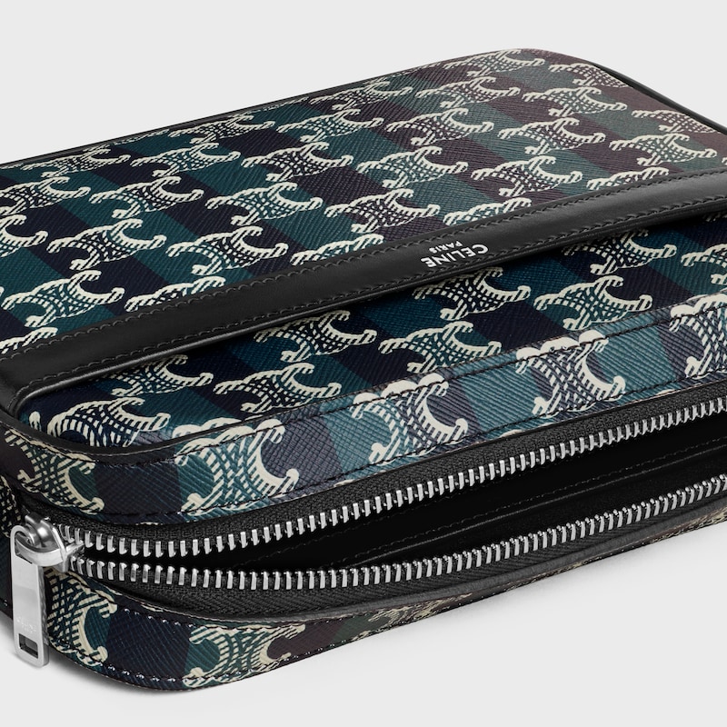 petit sac messager en toile triomphe rayÉe et cuir de veau