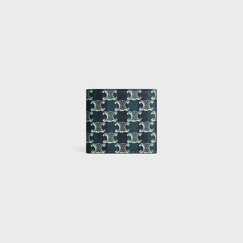 portefeuille à deux volets en toile triomphe rayée et cuir de veau