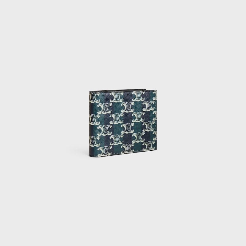 portefeuille à deux volets en toile triomphe rayée et cuir de veau