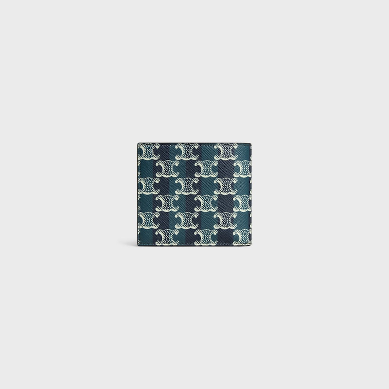 portefeuille à deux volets en toile triomphe rayée et cuir de veau