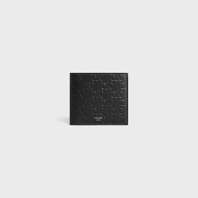 portefeuille à deux volets en cuir de veau avec motif triomphe en relief
