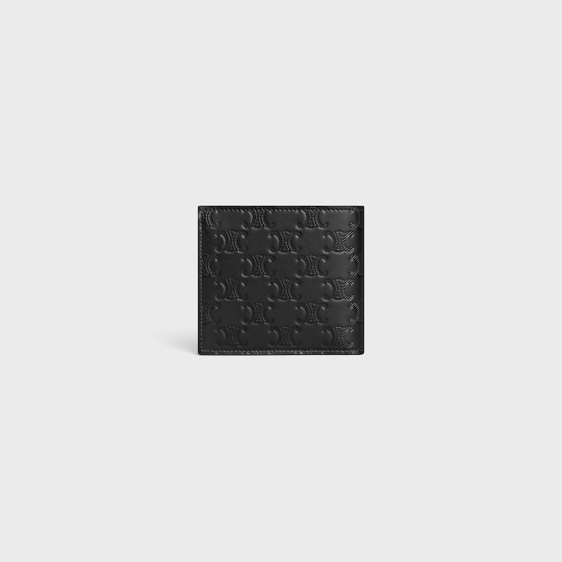 portefeuille à deux volets en cuir de veau avec motif triomphe en relief