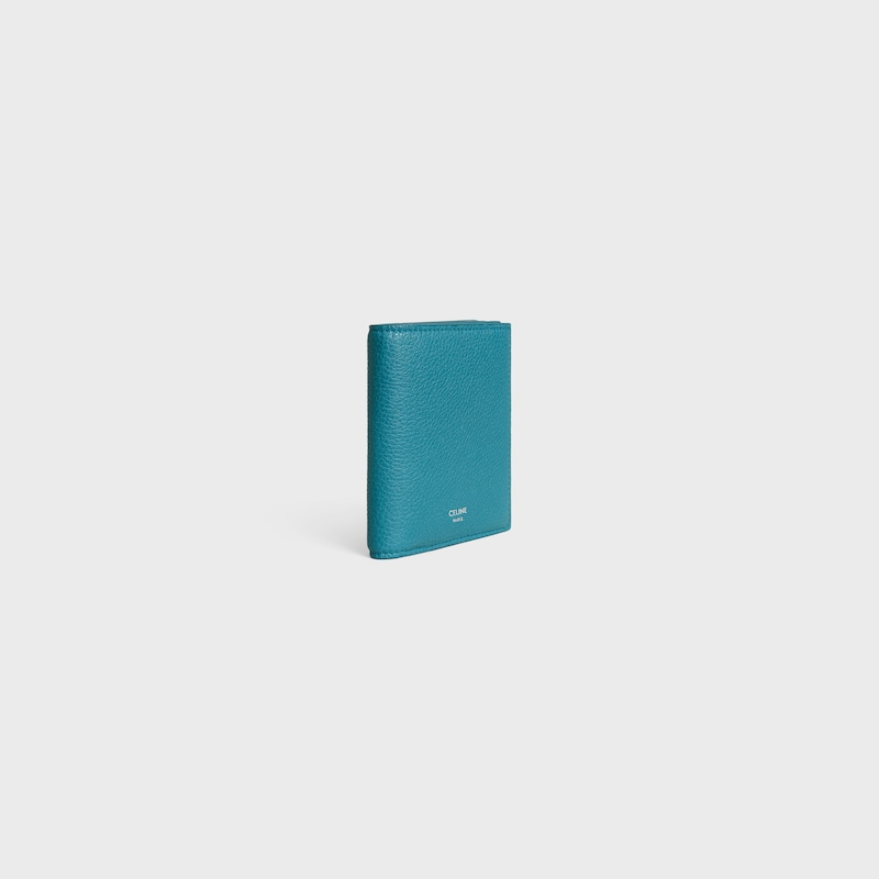 portefeuille compact en cuir de veau grainé