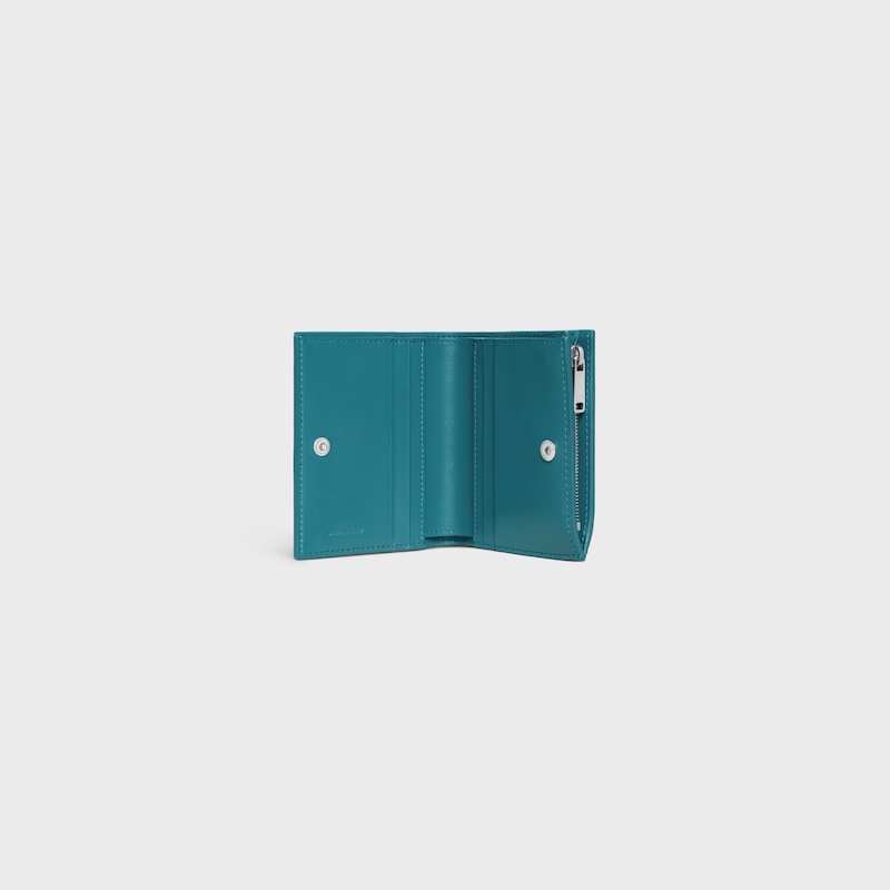 portefeuille compact en cuir de veau grainé