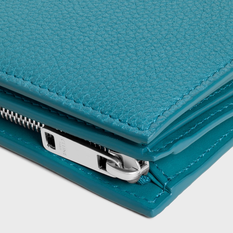 portefeuille compact en cuir de veau grainé