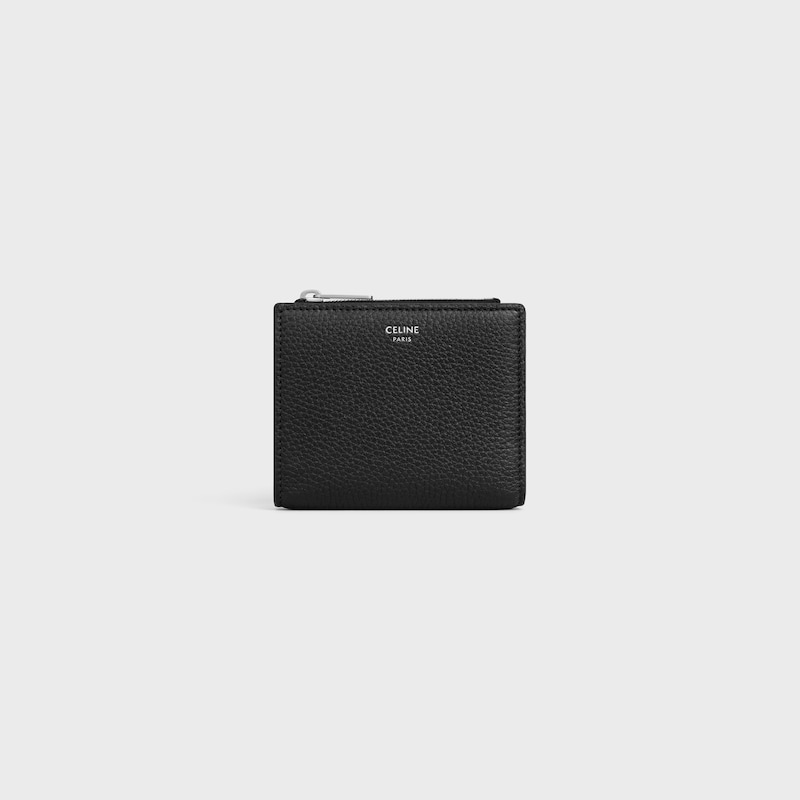 portefeuille compact en cuir de veau grainé