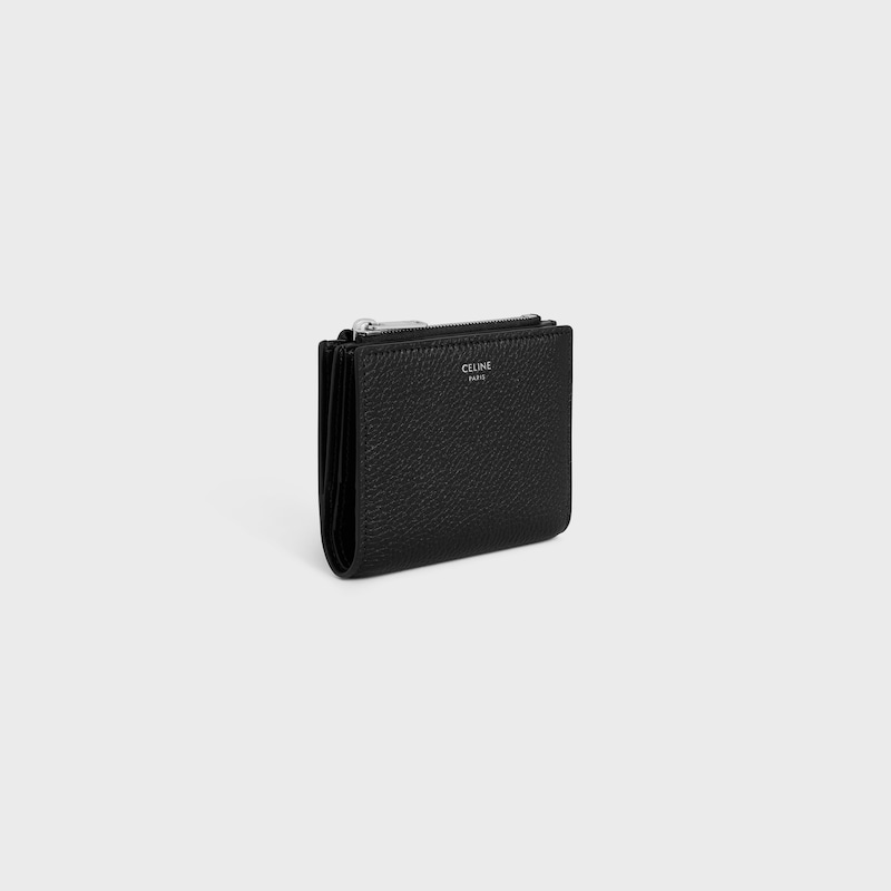 portefeuille compact en cuir de veau grainé