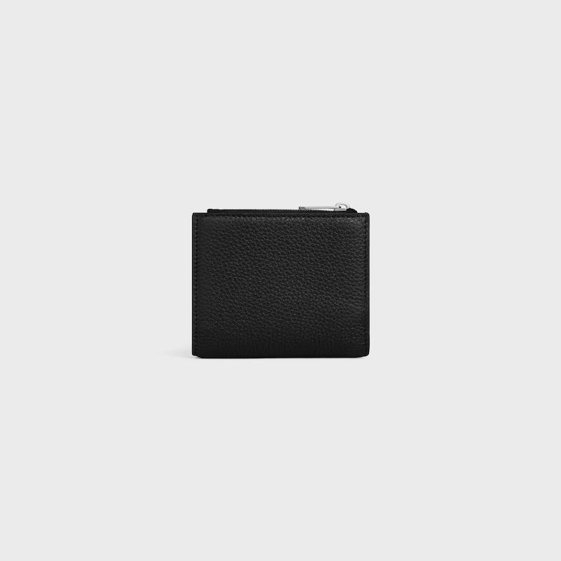portefeuille compact en cuir de veau grainé