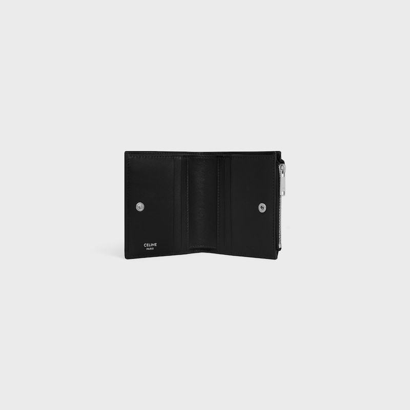 portefeuille compact en cuir de veau grainé
