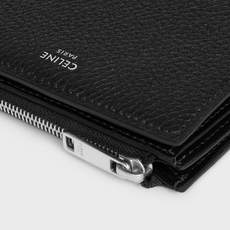 portefeuille compact en cuir de veau grainé