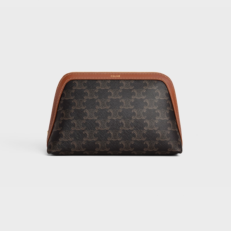 trousse cosmétique moyenne en toile triomphe et cuir de veau