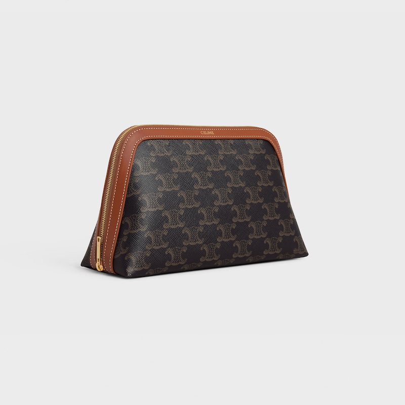 trousse cosmétique moyenne en toile triomphe et cuir de veau