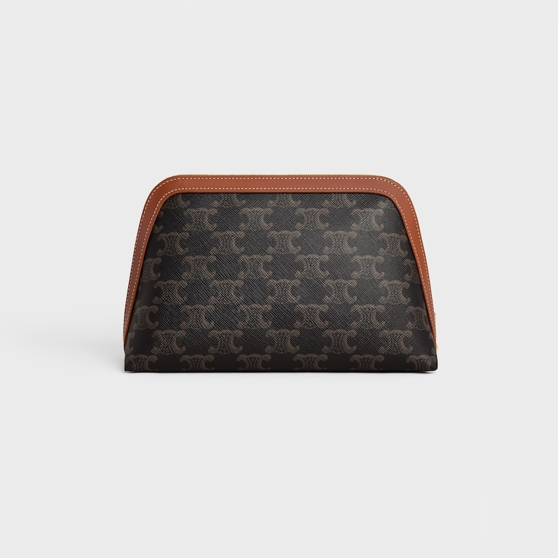 trousse cosmétique moyenne en toile triomphe et cuir de veau