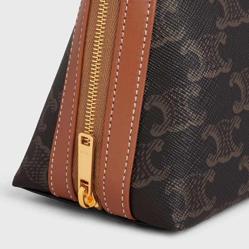 trousse cosmétique moyenne en toile triomphe et cuir de veau